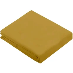 Tradilinge Drap Plat Uni en 100 % Coton (180x290 cm - Jaune moutarde)