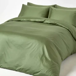 Homescapes Drap plat uni en coton égyptien bio 400 fils vert mousse, 230x255 cm - Clearance