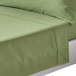 Homescapes Drap plat uni en coton égyptien bio 400 fils vert mousse, 270x300 cm - New