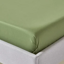 Homescapes Drap plat uni en coton égyptien bio 400 fils vert mousse, 180x290 cm - Clearance