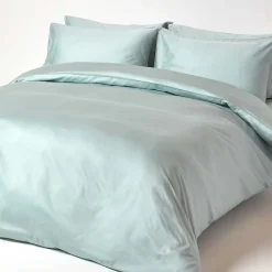 Homescapes Drap plat uni en coton égyptien bio 400 fils bleu givré, 180x290 cm -