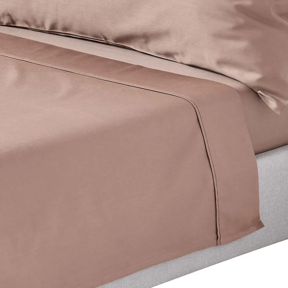 Homescapes Drap plat uni en coton égyptien bio 400 fils marron, 270x300 cm -