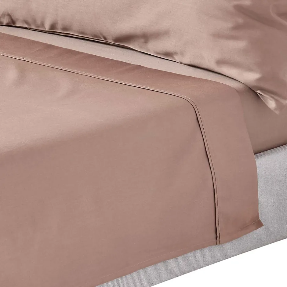 Homescapes Drap plat uni en coton égyptien bio 400 fils marron, 180x290 cm - Sale