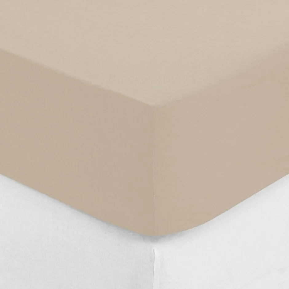 Atmosphera Créateur D'Intérieur Drap-housse - percale - beige lin - 180x200 cm - Atmosphera