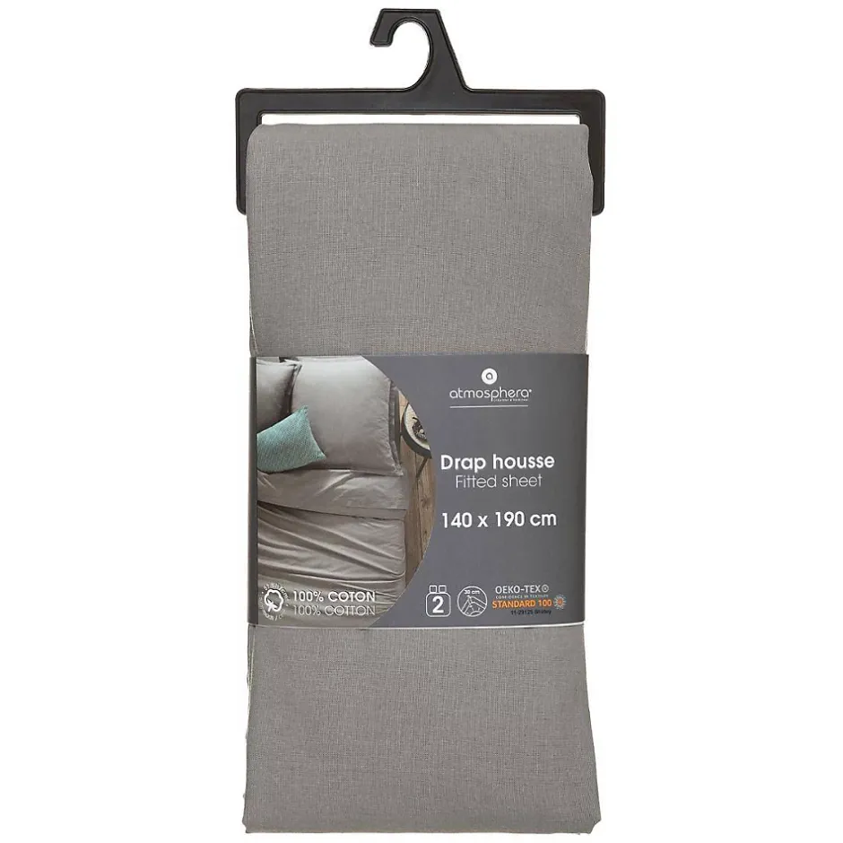 Atmosphera Créateur D'Intérieur Drap-housse en coton - gris - bonnet H30cm - 140x190 cm - Atmosphera Clearance