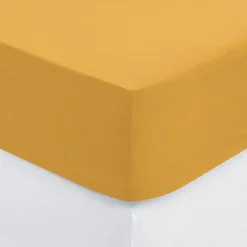 Atmosphera Créateur D'Intérieur Drap-housse en coton - jaune moutarde - bonnet H30cm - 160x200 cm - Atmosphera New