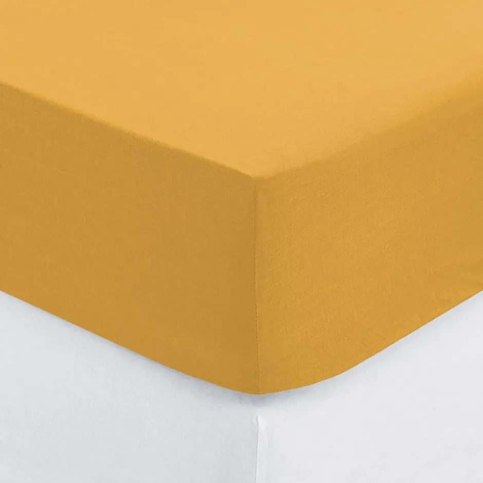 Atmosphera Créateur D'Intérieur Drap-housse en coton - jaune moutarde - bonnet H30cm - 160x200 cm - Atmosphera New