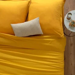 Atmosphera Créateur D'Intérieur Drap-housse en coton - jaune moutarde - bonnet H30cm - 160x200 cm - Atmosphera New