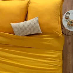 Atmosphera Créateur D'Intérieur Drap-housse en coton - jaune moutarde - bonnet H30cm - 160x200 cm - Atmosphera New