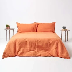 Homescapes Drap-housse grand bonnet en lin lavé orange - 140 x 190 cm - Online