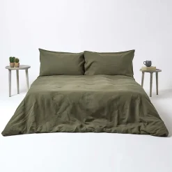 Homescapes Drap-housse grand bonnet en lin lavé vert - 90 x 190 cm -