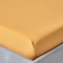 Homescapes Drap-housse jaune moutarde 100% coton égyptien 200 fils 140 x 200 cm -