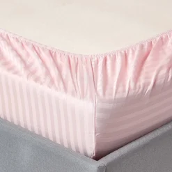 Homescapes Drap-housse rayé 140 x 200 cm 100% coton égyptien 330 fils coloris rose - New