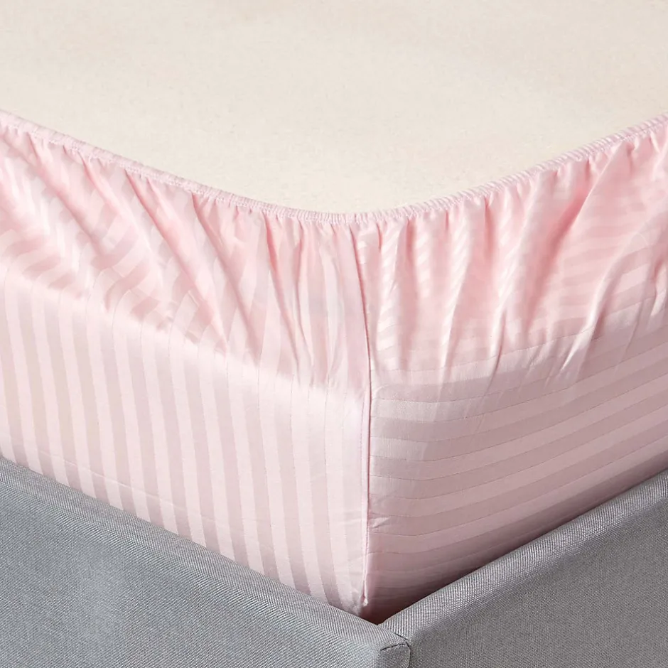 Homescapes Drap-housse rayé 140 x 200 cm 100% coton égyptien 330 fils coloris rose - New