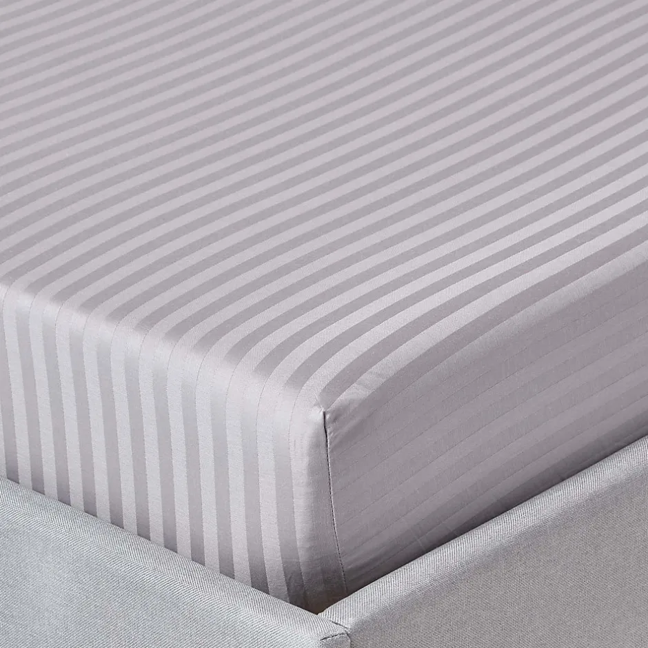 Homescapes Drap-housse rayé 120 x 190 cm 100% coton égyptien 330 fils coloris gris - Online