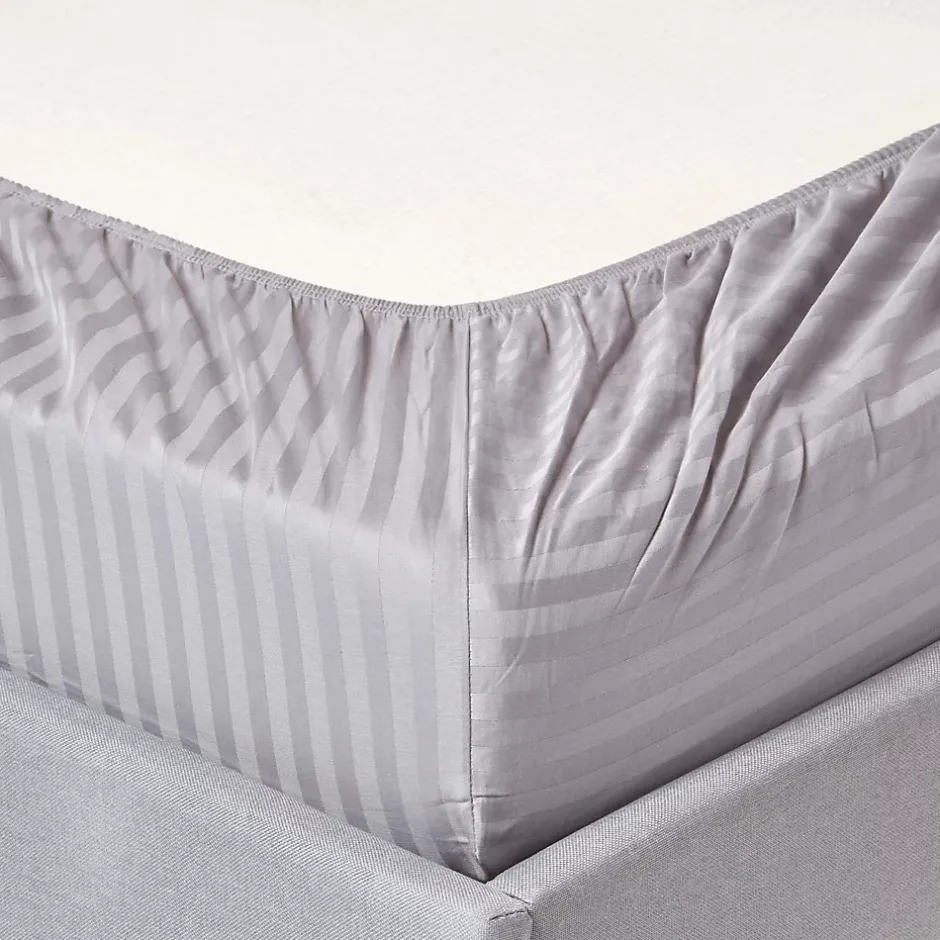 Homescapes Drap-housse rayé 120 x 190 cm 100% coton égyptien 330 fils coloris gris - Online