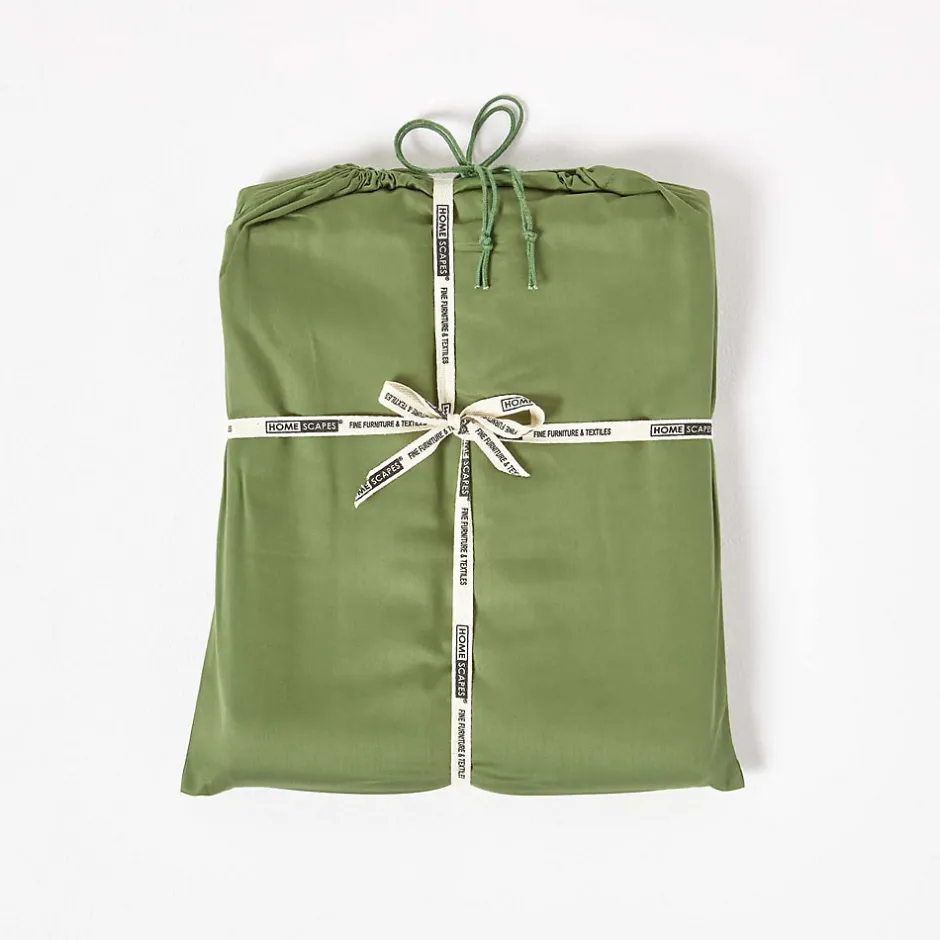 Homescapes Drap-housse uni 100 % coton égyptien biologique 400 fils vert mousse 90 x 190 cm -