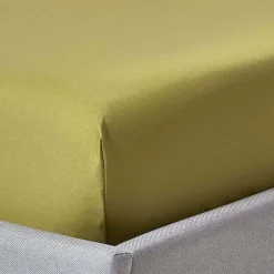 Homescapes Drap-housse uni grand bonnet 100 % coton égyptien 1000 fils vert olive 90 x 190 cm - Sale