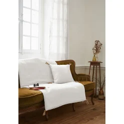 Meubletmoi Édredon 90 x 200 cm lin lavé blanc avec 4 nouettes en jute - LUISA