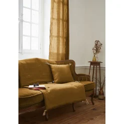 Meubletmoi Édredon 90 x 200 cm lin lavé caramel avec 4 nouettes en jute - LUISA Best