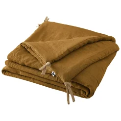 Meubletmoi Édredon 150 x 150 cm lin lavé caramel avec 4 nouettes en jute - LUISA Hot