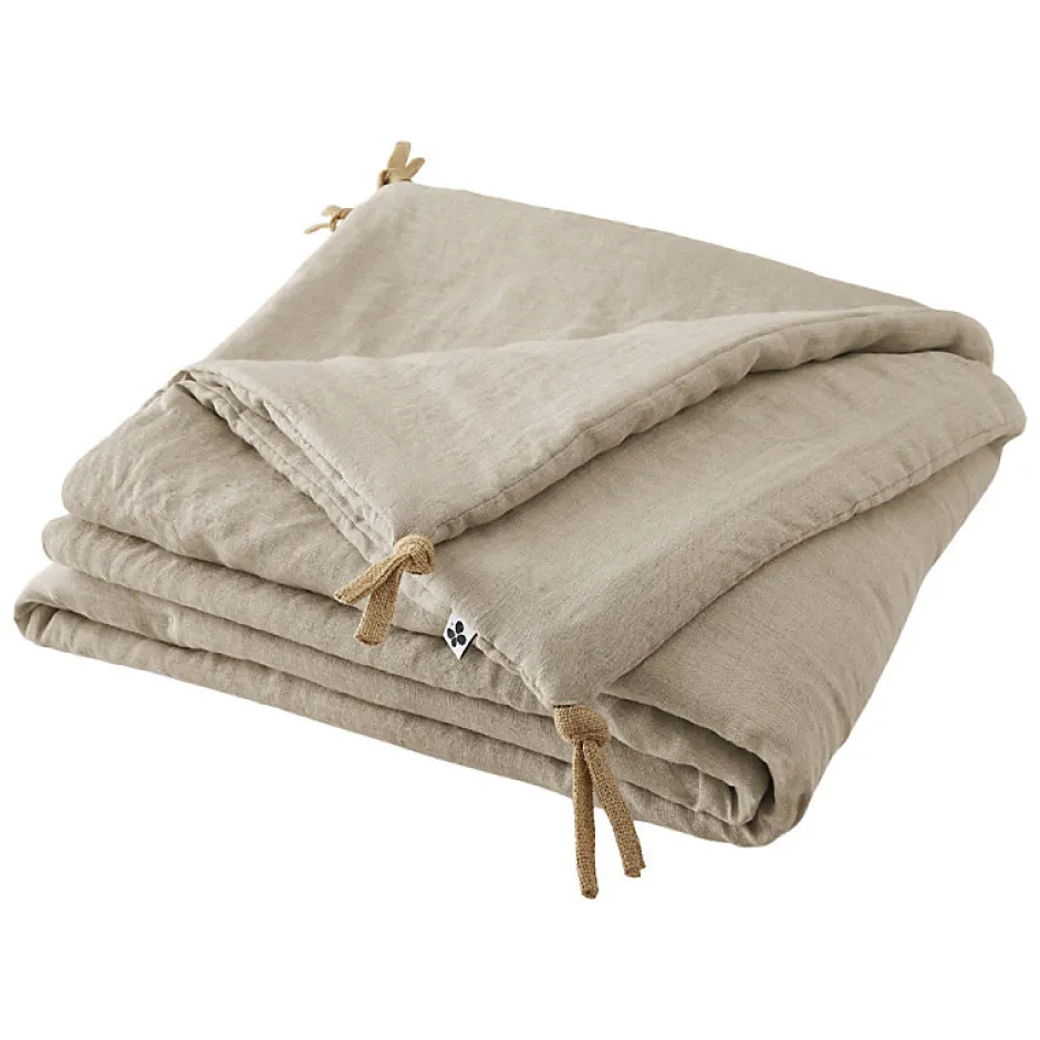 Meubletmoi Édredon 150 x 150 cm lin lavé sable avec 4 nouettes en jute - LUISA