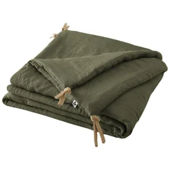 Meubletmoi Édredon 150 x 150 cm lin lavé vert avec 4 nouettes en jute - LUISA