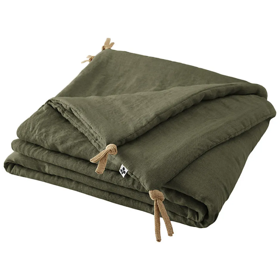 Meubletmoi Édredon 150 x 150 cm lin lavé vert avec 4 nouettes en jute - LUISA