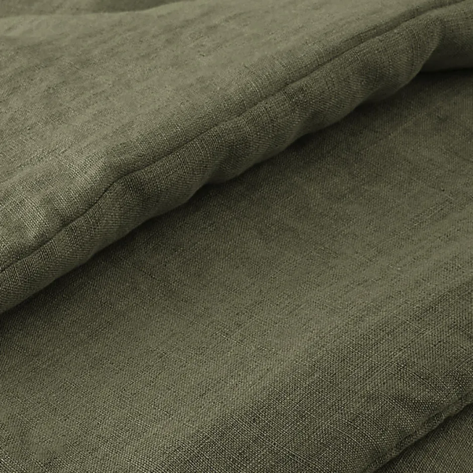 Meubletmoi Édredon 150 x 150 cm lin lavé vert avec 4 nouettes en jute - LUISA