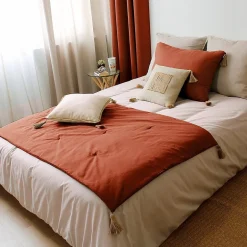 Decostars Édredon Panama 90x190 cm pompons jute terracotta New