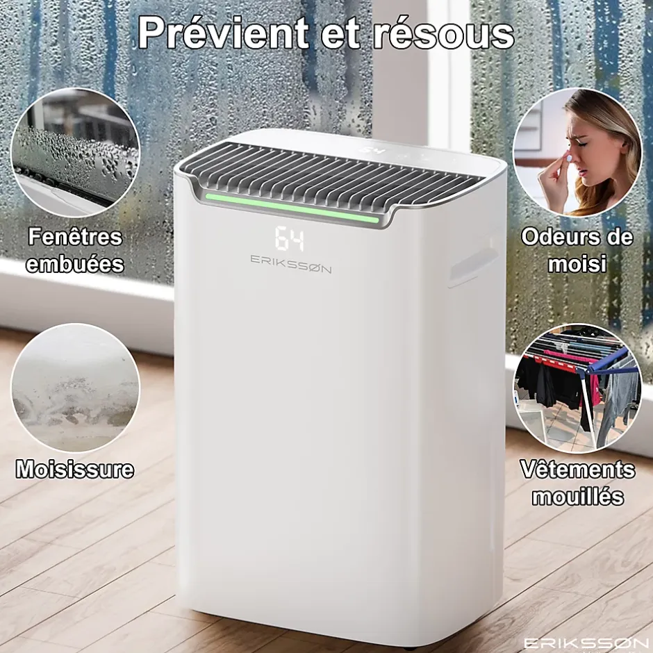 Eriksson Déshumidificateur 20 litres adapté pour chambre salon cave Dehumidifier Best