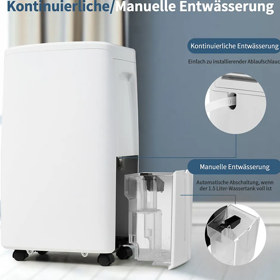 ProximaX Déshumidificateur 12 L/jour pour 15 m², 3 en 1, Purificateur d'air et Sèche-linge, Réservoir 1,5 L, Timer 24 h, Écran LED