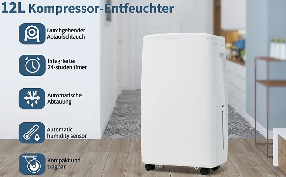 ProximaX Déshumidificateur 12 L/jour pour 15 m², 3 en 1, Purificateur d'air et Sèche-linge, Réservoir 1,5 L, Timer 24 h, Écran LED