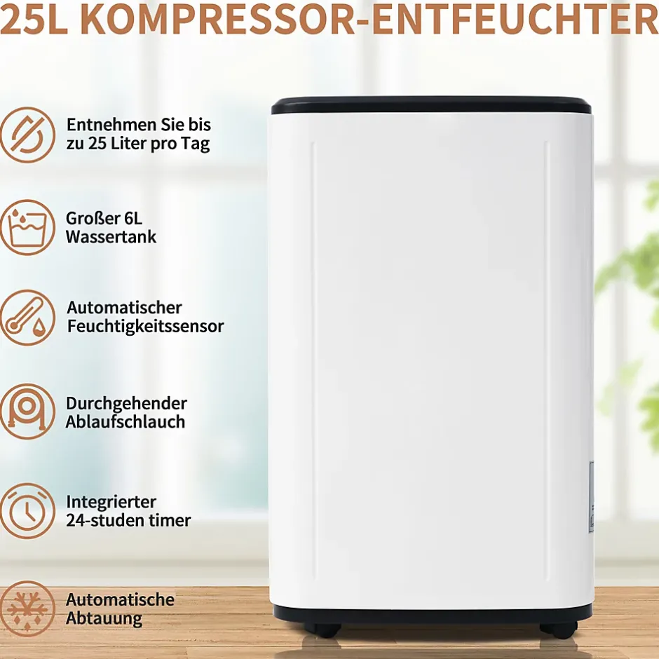 ProximaX Déshumidificateur 25 L/jour pour 26 m², 3-en-1, séchage du linge, réservoir 6 L, minuterie 24 h, écran LED Outlet