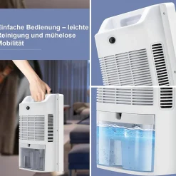Nettlife Déshumidificateur 2000 ml avec télécommande, minuterie 24 h, nettoyage UV et mode veille (blanc)
