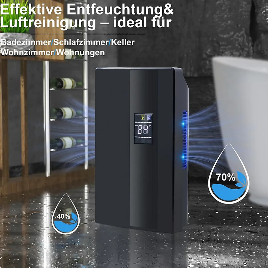 Nettlife Déshumidificateur 2000 ml avec télécommande, minuterie 24 h, nettoyage UV et mode veille (noir)