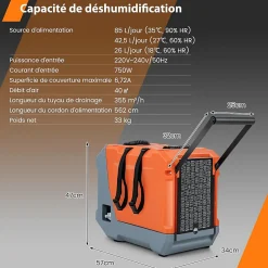 Giantex Déshumidificateur air 85 L jour Déshumidificateur Mobile avec Dégivrage Automatique Minuterie 24H Tuyau de drainage Pompe