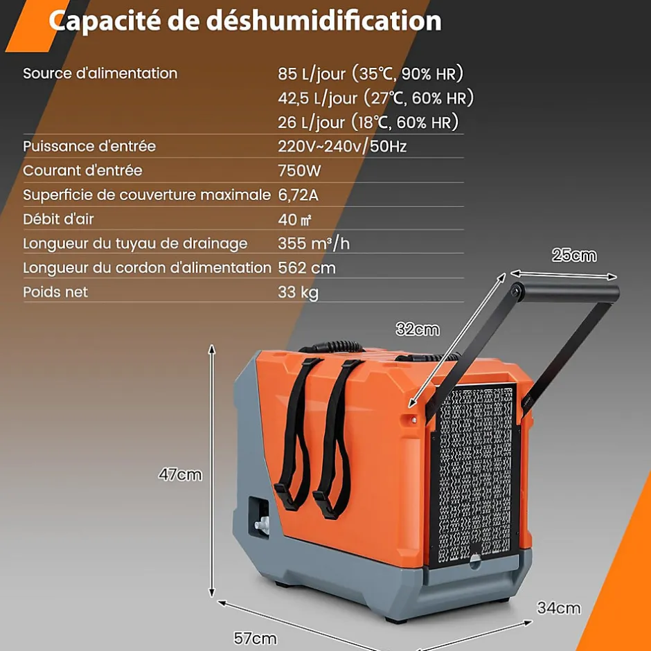 Giantex Déshumidificateur air 85 L jour Déshumidificateur Mobile avec Dégivrage Automatique Minuterie 24H Tuyau de drainage Pompe