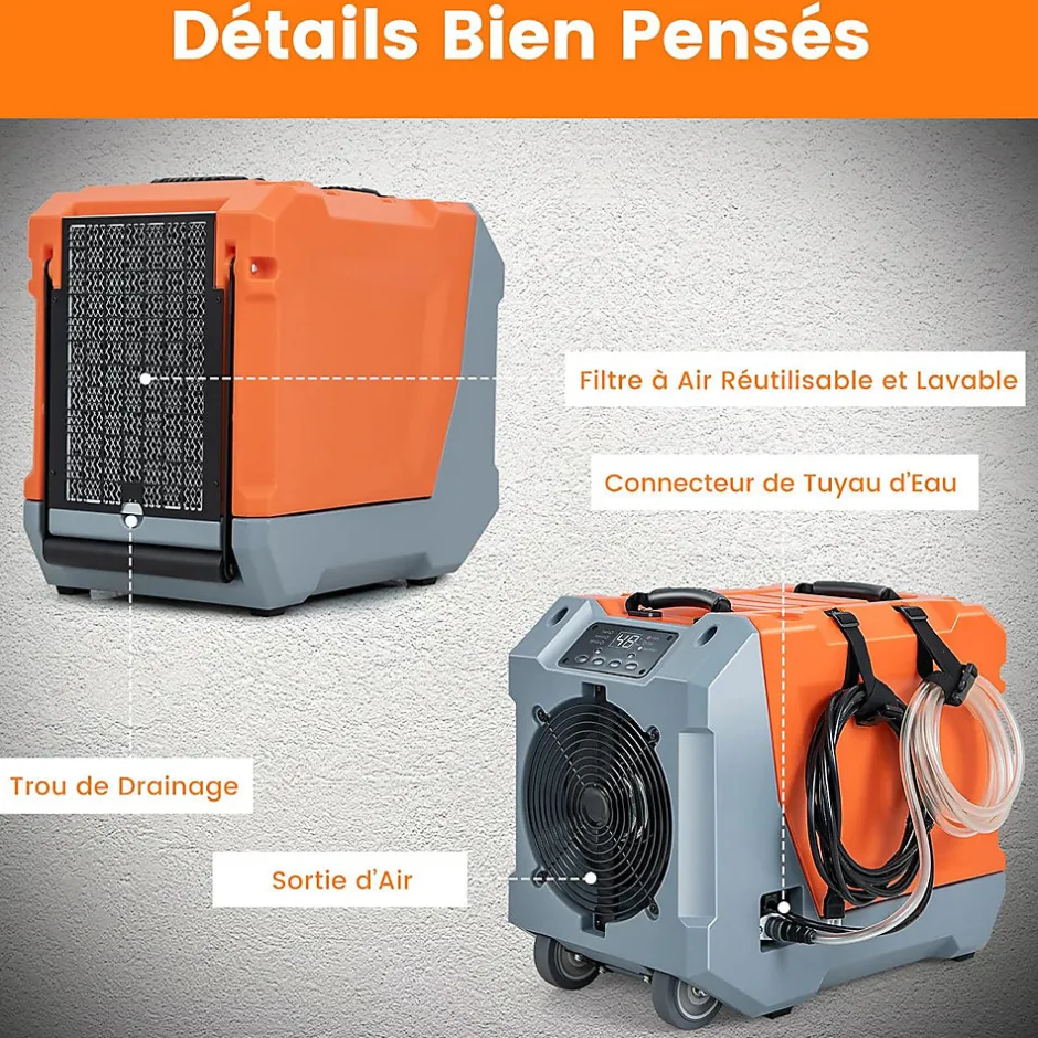 Giantex Déshumidificateur air 85 L jour Déshumidificateur Mobile avec Dégivrage Automatique Minuterie 24H Tuyau de drainage Pompe