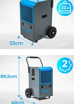 Hexwelt Déshumidificateur d'air industriel 50L/24H réservoir 5.5L absorbeur d'humidité 1 pièce.