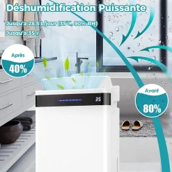 Giantex Déshumidificateur d'air 28,5L/Jour, 4 Modes, Réservoir d'Eau 5,5L, Minuterie 0-24H, avec Roues pour Chambre, Salon 35m²