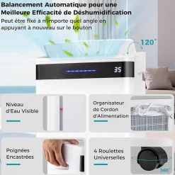 Giantex Déshumidificateur d'air 28,5L/Jour, 4 Modes, Réservoir d'Eau 5,5L, Minuterie 0-24H, avec Roues pour Chambre, Salon 35m²