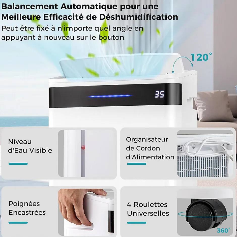 Giantex Déshumidificateur d'air 28,5L/Jour, 4 Modes, Réservoir d'Eau 5,5L, Minuterie 0-24H, avec Roues pour Chambre, Salon 35m²