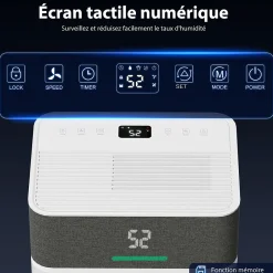 Homcom Déshumidificateur d'air 20L/jour mobile silencieux réservoir 4,5L timer 24H écran LED témoin d'humidité filtre lavable