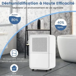 Giantex Déshumidificateur d'air 15L/Jour, Réservoir d'Eau 2,4L,avec 2 Vitesses, 4 Roulettes,pour Salon, Bureau, Salle de Bain