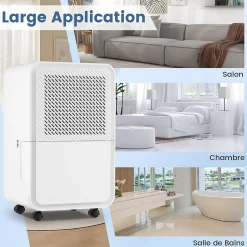 Giantex Déshumidificateur d'air 15L/Jour, Réservoir d'Eau 2,4L,avec 2 Vitesses, 4 Roulettes,pour Salon, Bureau, Salle de Bain
