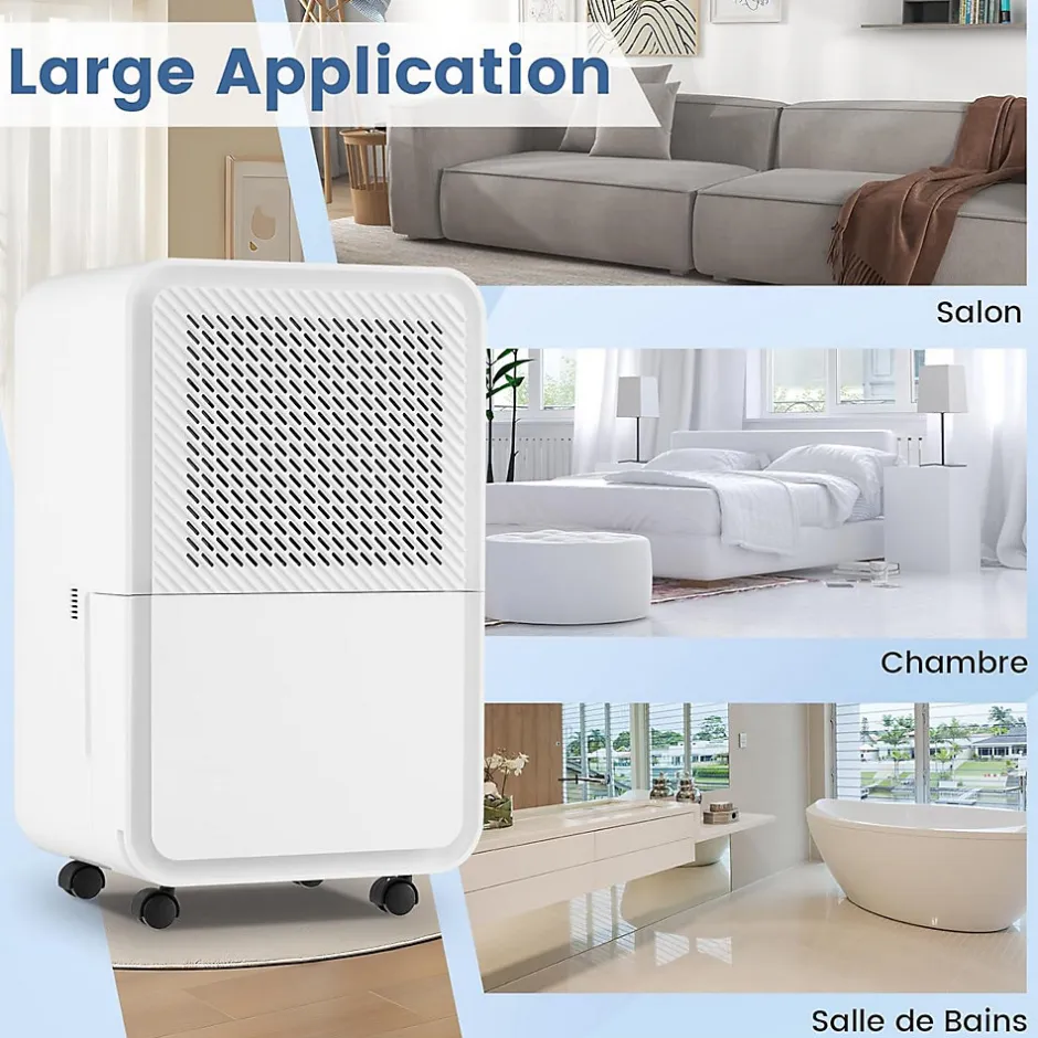 Giantex Déshumidificateur d'air 15L/Jour, Réservoir d'Eau 2,4L,avec 2 Vitesses, 4 Roulettes,pour Salon, Bureau, Salle de Bain