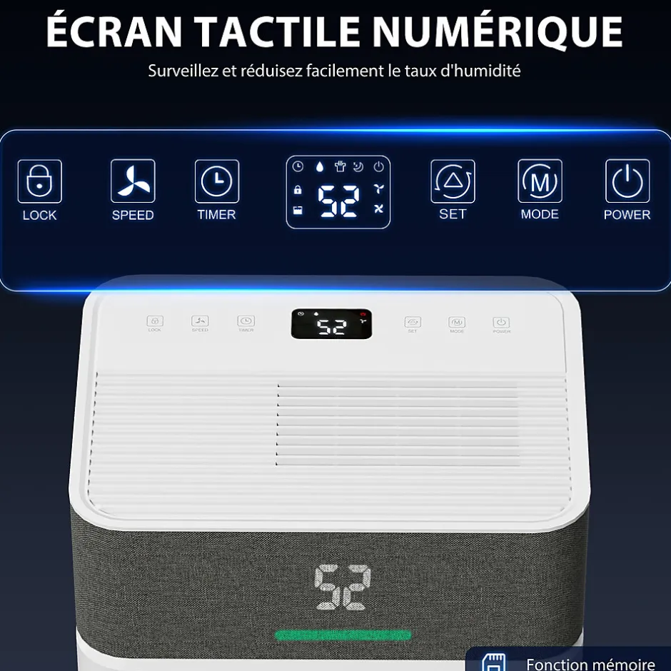 Homcom Déshumidificateur d'air 12L/jour mobile silencieux réservoir 2,1L timer 24H écran LED témoin d'humidité filtre lavable