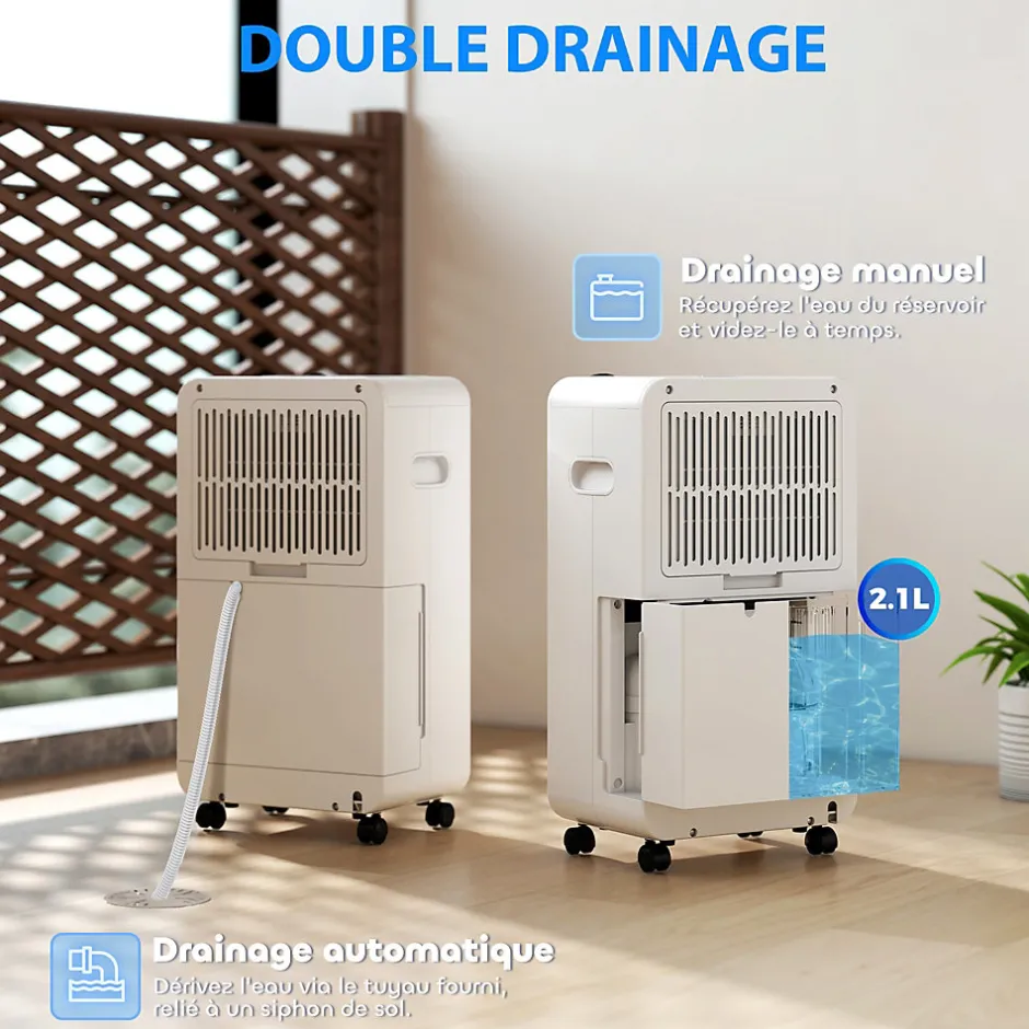Homcom Déshumidificateur d'air 12L/jour mobile silencieux réservoir 2,1L timer 24H écran LED témoin d'humidité filtre lavable