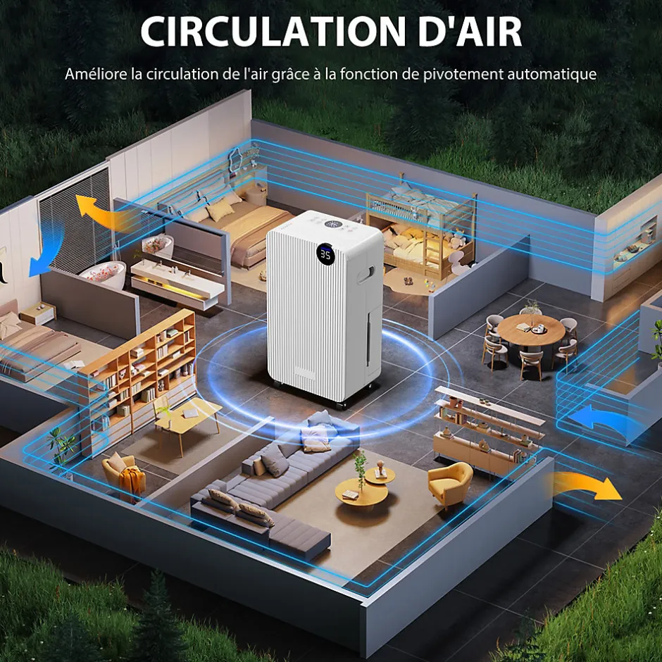 Homcom Déshumidificateur d'air 12L/jour mobile silencieux réservoir 2,1L timer 24H écran LED témoin d'humidité filtre lavable